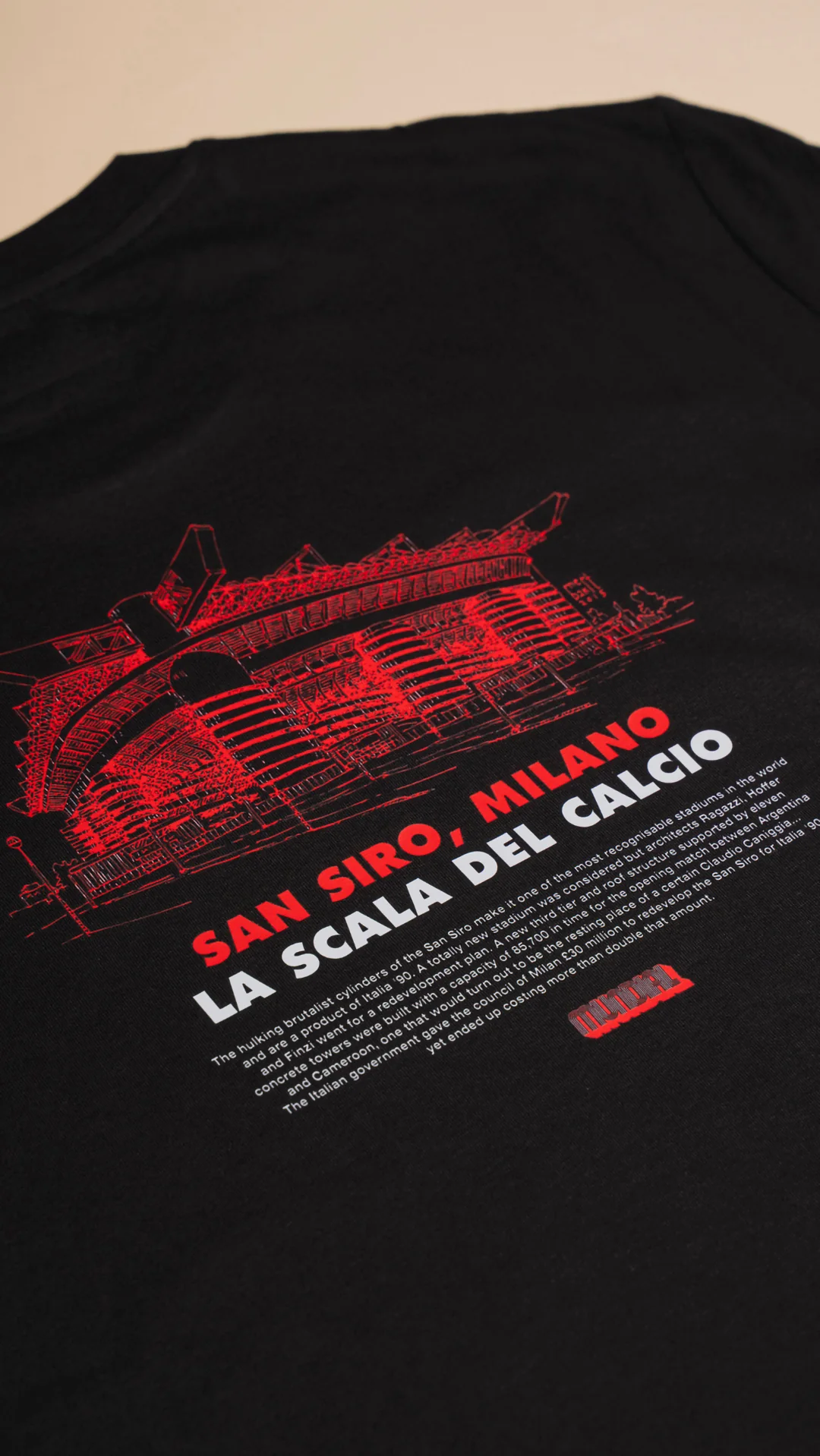 San Siro, Milano MUNDIAL x Tacchettee T-shirt - Black & Red - Image 4